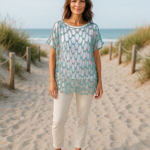 Cover-Up Hand Crafted Blue Pink Crochet Lacy Cotton